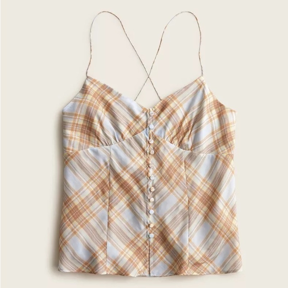 NWT J.Crew Button-front Camisole Top in Golden Hour Tartan - Picture 3 of 12